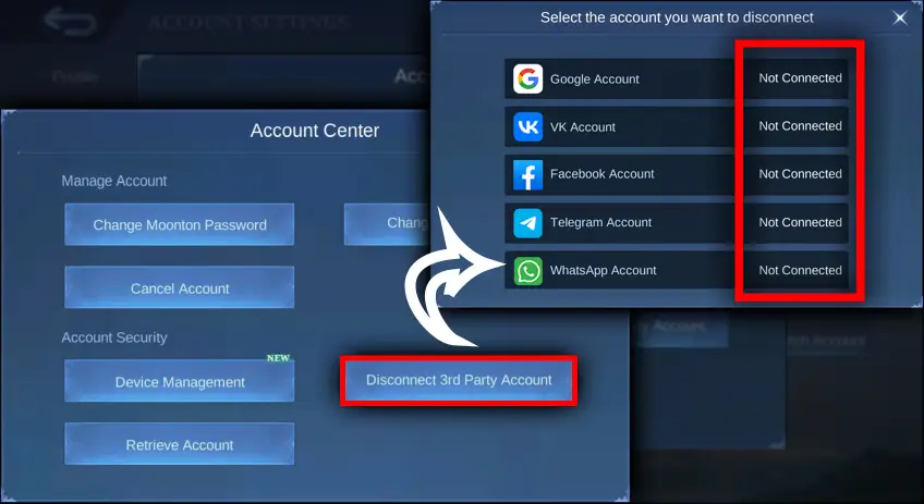 دیسکانکت کردن اتصال های اکانت موبایل لجند
